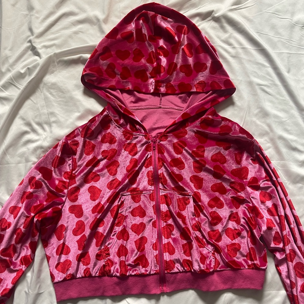 pink velvet heart zip up hoodie